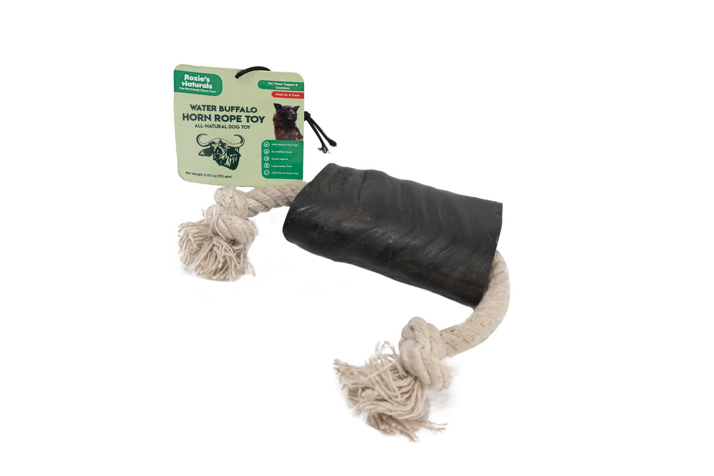 Water Buffalo Horn 14" Cotton Rope Tug Toy Dog Chews-2 Count-10 oz