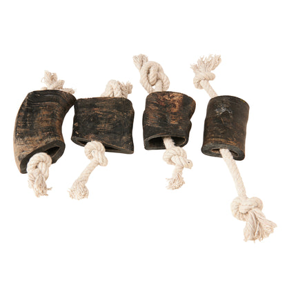 Water Buffalo Horn 14" Cotton Rope Tug Toy Dog Chews-2 Count-10 oz