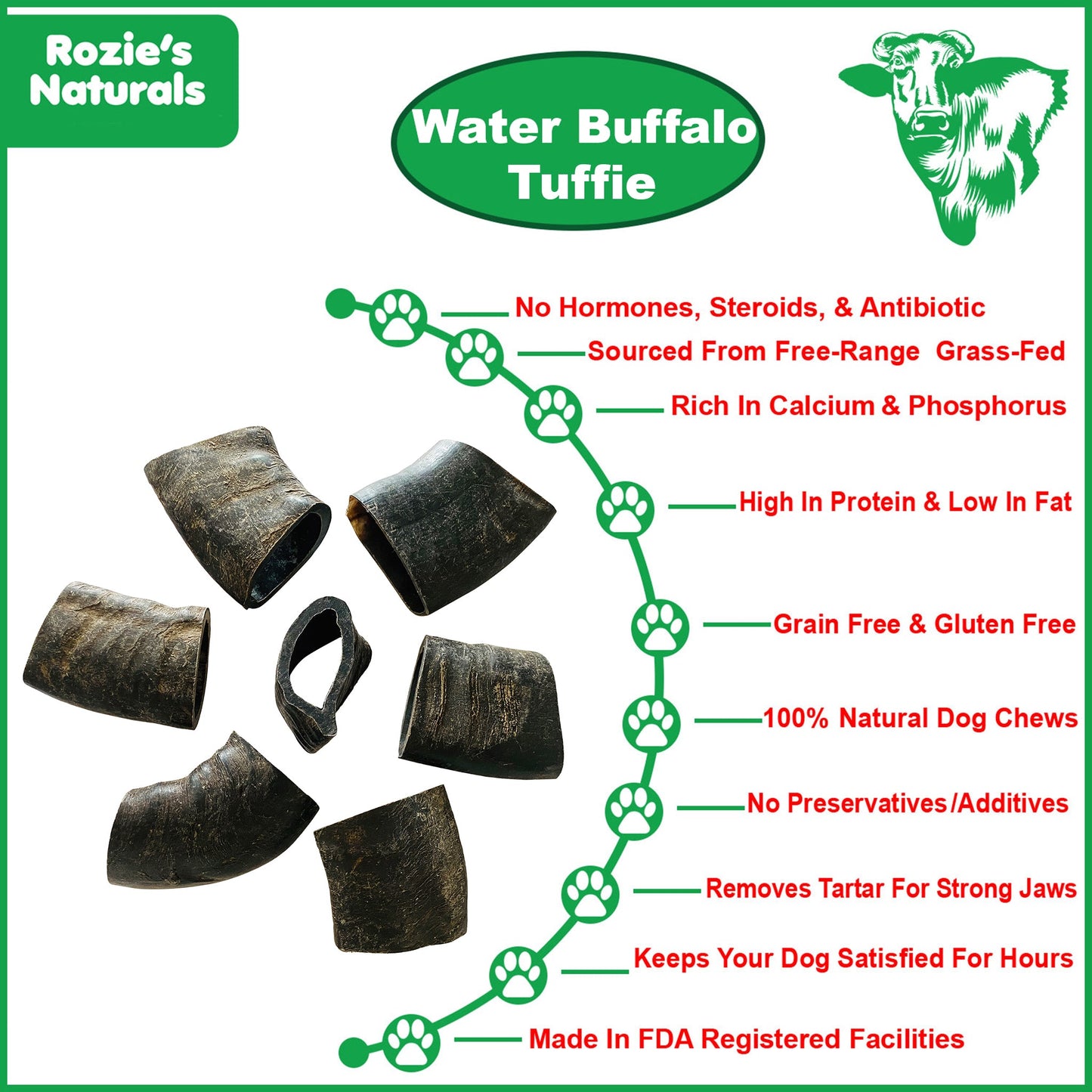 Water Buffalo Horn Section/Tuffie Dog Chews-4 Count-20 oz