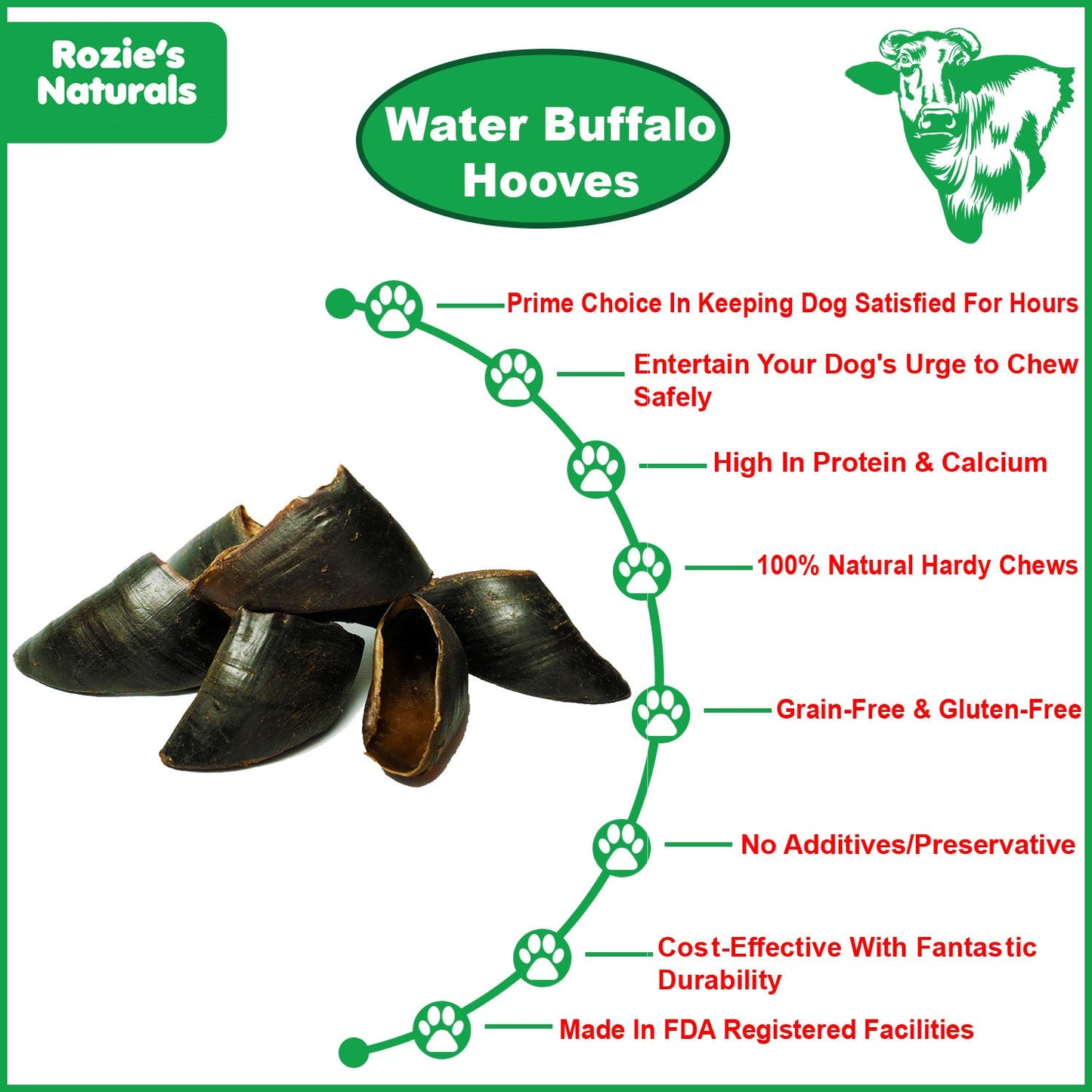 Water Buffalo Hooves Dog Chews-4 Count-10 oz (WSP)
