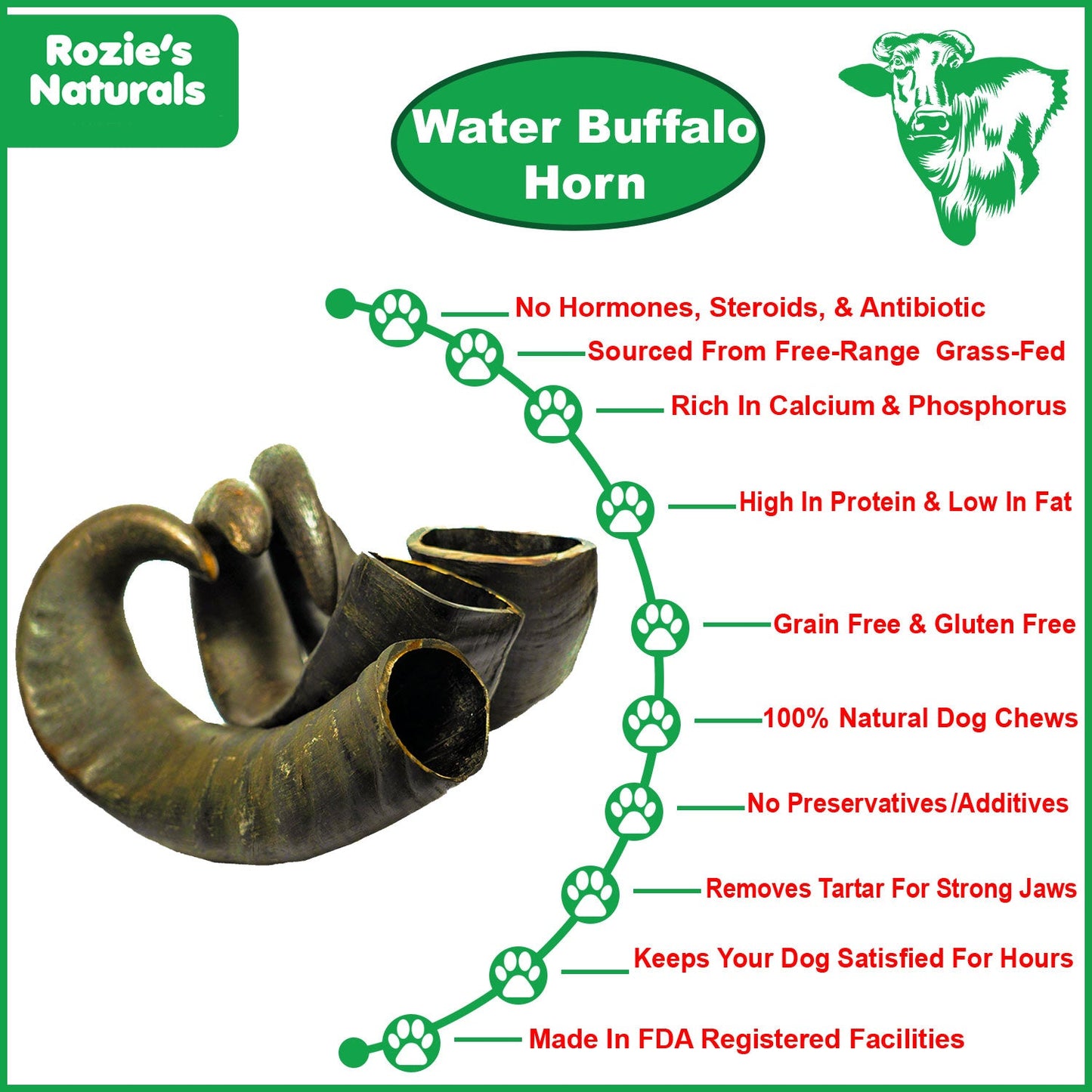 Water Buffalo Horn Dog Chews-2 Count-15 oz (WSP)