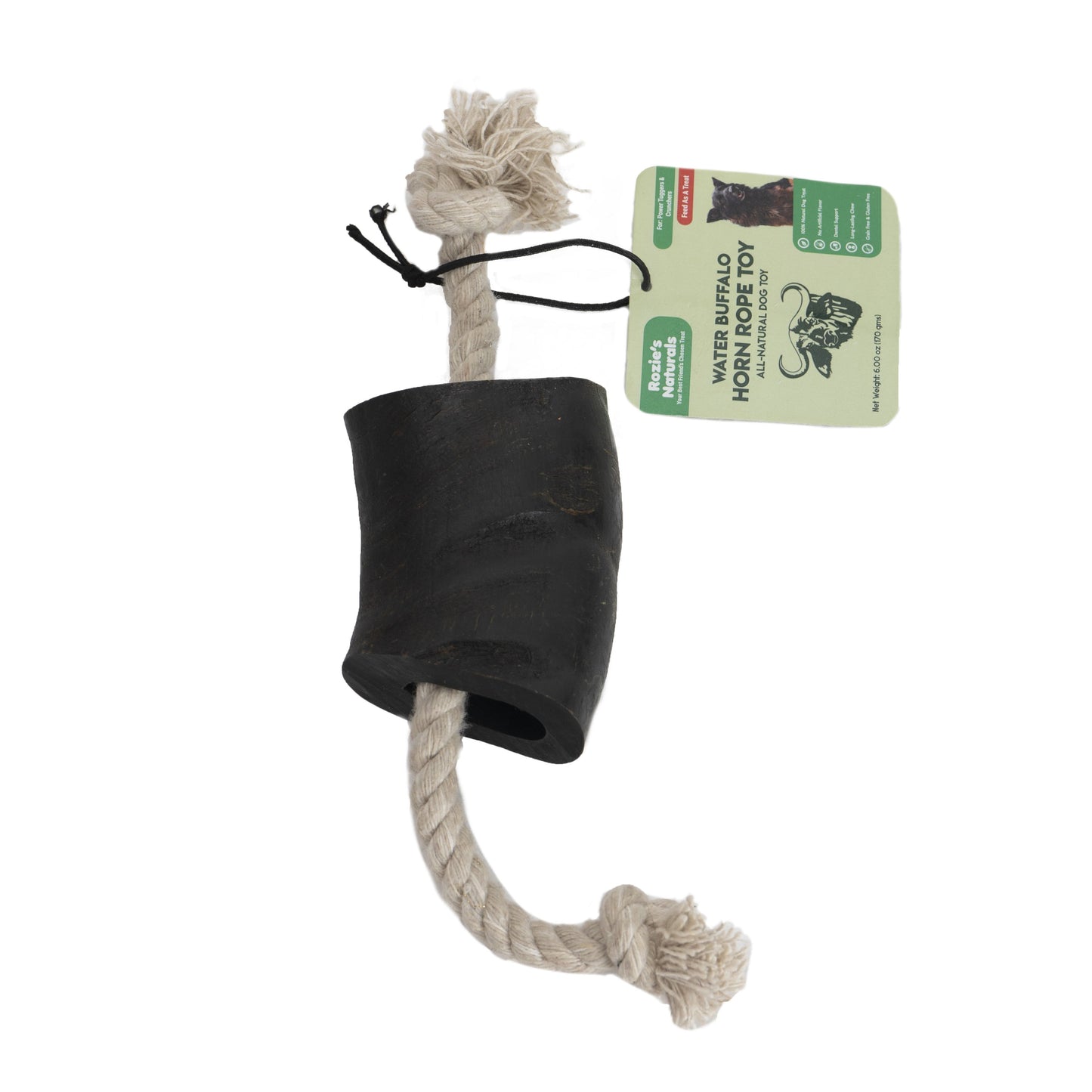Water Buffalo Horn 14" Cotton Rope Tug Toy Dog Chews-2 Count-10 oz (WSP)