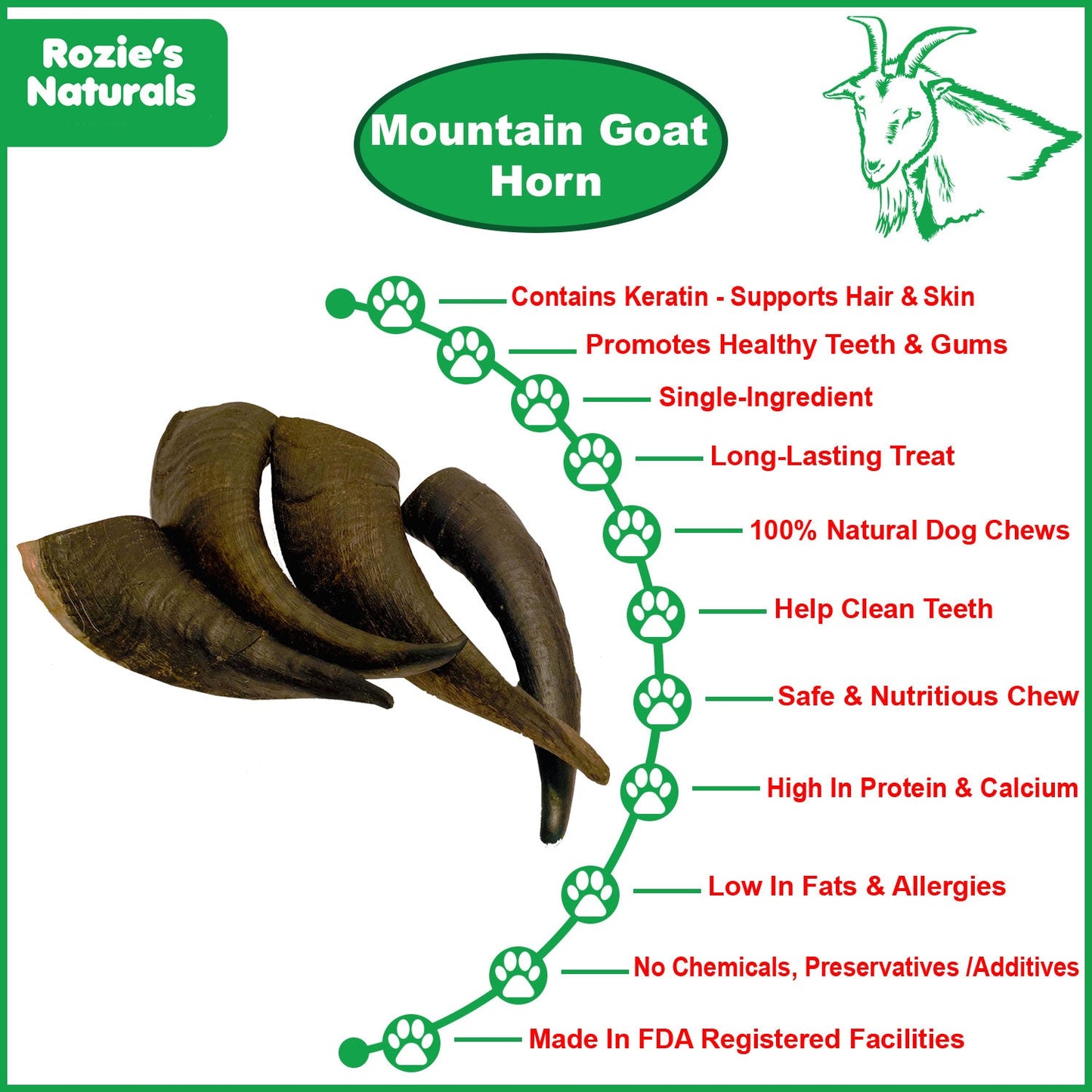 Mountain Goat Horn Dog Chews-10 Count-10 oz (WSP)